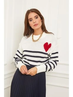 Pullover In Dunkelblau/ Weiß