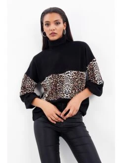 Longsleeve In Schwarz/ Hellbraun