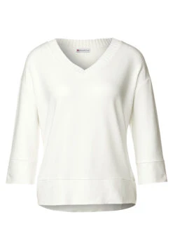 STREET ONE Shirt Mit Rippausschnitt Off White